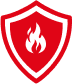 Priority Restoration Red shield icon with a white flame inside.